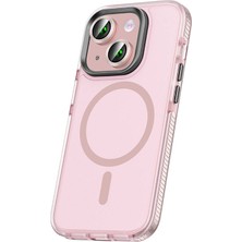 Apple iPhone 15 Kılıf Airbagli Magsafe Wireless Şarj Özellikli Lens Koruyuculu Xemu Klaptika Kapak-Pembe