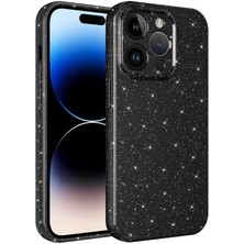 Apple iPhone 14 Pro Max Kılıf Kamera Korumalı Simli Lüks Xemu Koton Kapak-Siyah