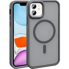 Apple iPhone 11 Kılıf Magsafe Şarj Özellikli Mat Arka Yüzey Xemu Sio Kapak-Gri