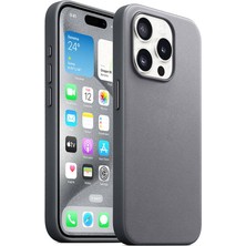 Apple iPhone 15 Pro Max Kılıf Xemu Magsafe Şarj Özellikli Mikro Fiber Optimal Kapak-Gri