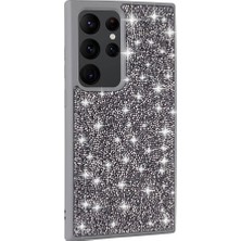 Galaxy S24 Ultra Kılıf Parlak Taşlı Tasarım Xemu Pırlanta Kapak-Gri