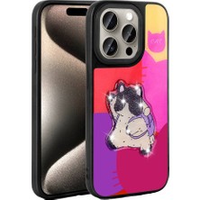 Apple iPhone 15 Pro Max Kılıf Parlayan Kabartmalı Ikonik Figürlü Xemu Amas Silikon Kapak-Mor