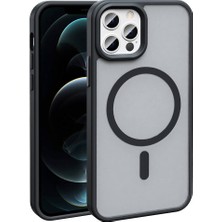 Apple iPhone 12 Pro Kılıf Magsafe Şarj Özellikli Mat Arka Yüzey Xemu Sio Kapak-Siyah