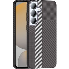 Galaxy S25 Plus Kılıf M-Safe Şarj Özellikli Karbon Fiber Görünümlü Xemu Gros Kapak - Gri-Siyah