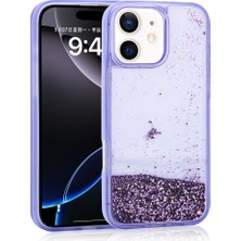 iPhone 11 Uyumlu Kılıf Sıvılı Simli Şeffaf Arka Yüzey Xemu Keto Silikon Kapak-Mor