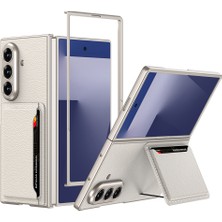 Galaxy Uyumlu Z Fold 7 Suni Deri Arka Yüzey Zore Kartlıklı Kıpta Silikon Kapak-Titanyum