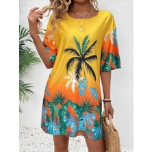 Hawaii Desenli Renkli Salaş Model Elbise, Kadin Elbise,yazlik Elbise