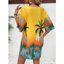 Hawaii Desenli Renkli Salaş Model Elbise, Kadin Elbise,yazlik Elbise