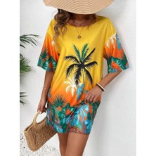 Hawaii Desenli Renkli Salaş Model Elbise, Kadin Elbise,yazlik Elbise