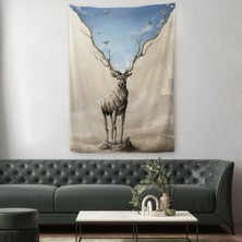 Daha Güzel Bir Doğa Hayal Eden Geyik Sürreal Duvar Örtüsü - HALISI-6017