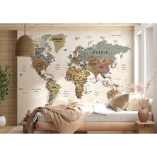 Dünya Haritası Duvar Kağıdı Pastel Tonlar Ingilizce Eğitici Dünya HARITASI-2551