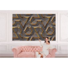 3D Görünümlü Altın Detaylı Geometrik Desen Duvar KAĞIDI-5608
