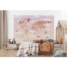 Dünya Haritası Çocuk ve Bebek Odası Hayvanlar Alemi Duvar KAĞIDI-3799