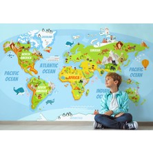 Dünya Haritası Çocuk ve Bebek Odası hayvanlar Alemi Duvar KAĞIDI-3778