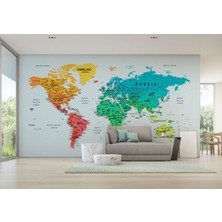 Sybr SERI001  Renkli Dünya Haritası Duvar Kağıdı Detaylı Ülke ve BAŞKENTLI-1782