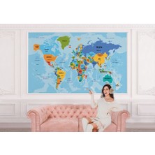 Türkçe Dünya Haritası Ülke Başkentli ve Okyanuslu Dekoratif Duvar KAĞIDI-2260