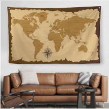 Duvar Örtüsü / Halısı Eskitme Vintage Kanvas Kumaş Dünya HARITASI-3958
