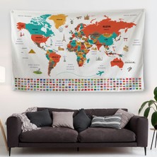 Türkçe Ülke Bayraklıeğitici Başkent Detaylı Atlası Dünya Haritası Duvar Örtüsü-Halısı 3858