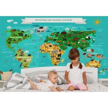 Eğitici Dünya Haritası Çocuk Odası duvar KAĞIDI-3780
