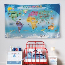 Eğitici Dünya Haritası Çocuk Odası Duvar Örtüsü-Halısı 3779