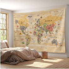 Duvar Örtüsü / Halısı Güncel Ingilizce Pastel Dünya Haritası Ahşap GÖRÜNÜMLÜ-3983