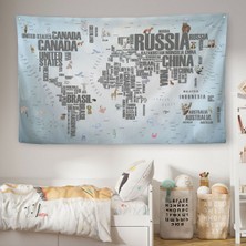 Ülke Adlı Eğitici Dünya Haritası Dünya Atlası Çocuk ve Bebek Odası Duvar Örtüsü-Halısı 3823