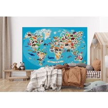 Dünya Haritası Çocuk ve Bebek Odası hayvanlar Alemi Duvar KAĞIDI-3787