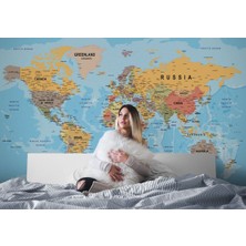 Dünya Haritası Duvar Kağıdı Detaylı Ülke ve Başkentli Ingilizce Dünya HARITASI-2157