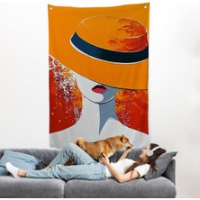 Turuncu Şapkalı Retro Kadın Duvar ÖRTÜSÜ-7589