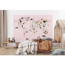 Dünya Haritası Çocuk ve Bebek Odası Hayvanlar Alemi Duvar KAĞIDI-3795