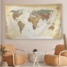 Eskitme Dünya Haritası Vintage Dekoratif Kanvas Duvar Örtüsü-Halısı 1093