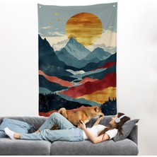 Dağların Üstündeki Güneş Manzarası Duvar ÖRTÜSÜ-7649