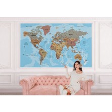 Mlt Brnd PRODUCT092  Dünya Haritası Türkçe Duvar Kağıdı Ayrıntılı Dekoratif-Okyanuslu 2182