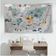 Eğitici Dünya Haritası Dünya Atlası Çocuk ve Bebek Odası Duvar Örtüsü-Halısı 3821