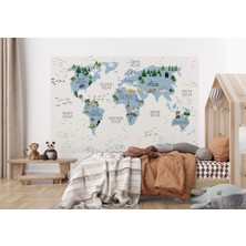Dünya Haritası Çocuk ve Bebek Odası hayvanlar Alemi Duvar KAĞIDI-3815