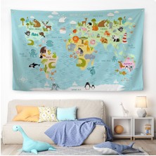 Eğitici Dünya Haritası Dünya Atlası Çocuk ve Bebek Odası Duvar Örtüsü-Halısı 3782