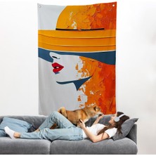 Turuncu Şapkalı Retro Kadın Duvar ÖRTÜSÜ-7615