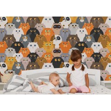 Sevimli Renkli Kediler Desenli Duvar KAĞIDI-5745