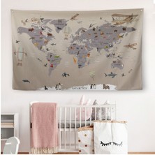 Eğitici Dünya Haritası Dünya Atlası Çocuk ve Bebek Odası Duvar Örtüsü-Halısı 3814