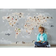 Dünya Haritası Çocuk ve Bebek Odası hayvanlar Alemi Duvar KAĞIDI-3793