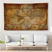 Duvar Örtüsü Eski Wintage Dünya Haritası Kaliteli Kanvas Duvar HALISI-4058