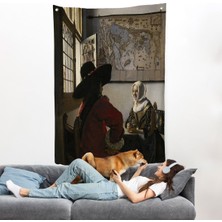 Johannes Vermeer - Memur ve Gülen Kız Duvar Örtüsü - Officer And Laughing GIRL-7366
