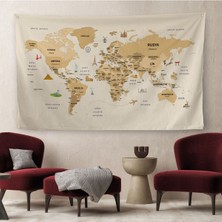 Türkçe Eğitici Ülke ve Başkent Detaylı Atlası Dekoratif Dünya Haritası Duvar Örtüsü-Halısı 3839