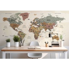 Myhome 01  Türkçe Dünya Haritası Ayrıntılı Eğitici-Öğretici Okyanuslu Dekoratif Duvar KAĞIDI-2550