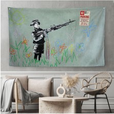 Bansky'nin Makineli Tüfekli Çocuk Isimli Eseri Kanvas Duvar Örtüsü-Halısı, No PARKING-5008