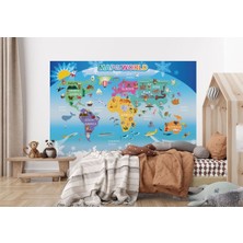Dünya Haritası Çocuk ve Bebek Odası hayvanlar Alemi Duvar KAĞIDI-3779