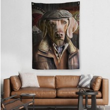 Insan Kıyafetli Kasketli Köpek Dekoratif Duvar Örtüsü - Halısı -6178