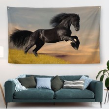 Şaha Kalkmış Siyah At Duvar ÖRTÜSÜ-HALISI-6613