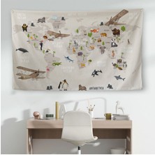 Eğitici Dünya Haritası Dünya Atlası Çocuk ve Bebek Odası Duvar Örtüsü-Halısı 3797