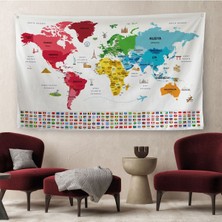 Türkçe Ülke Bayrak Lı Eğitici Başkent Detaylı Atlası Dünya Haritası Duvar Örtüsü-Halısı 3861